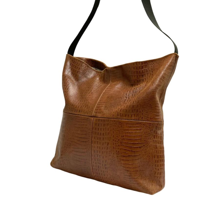 SUNSEA 「BOOK STORE BAG」 クロコ型押しショルダーバッグ ブラウン  