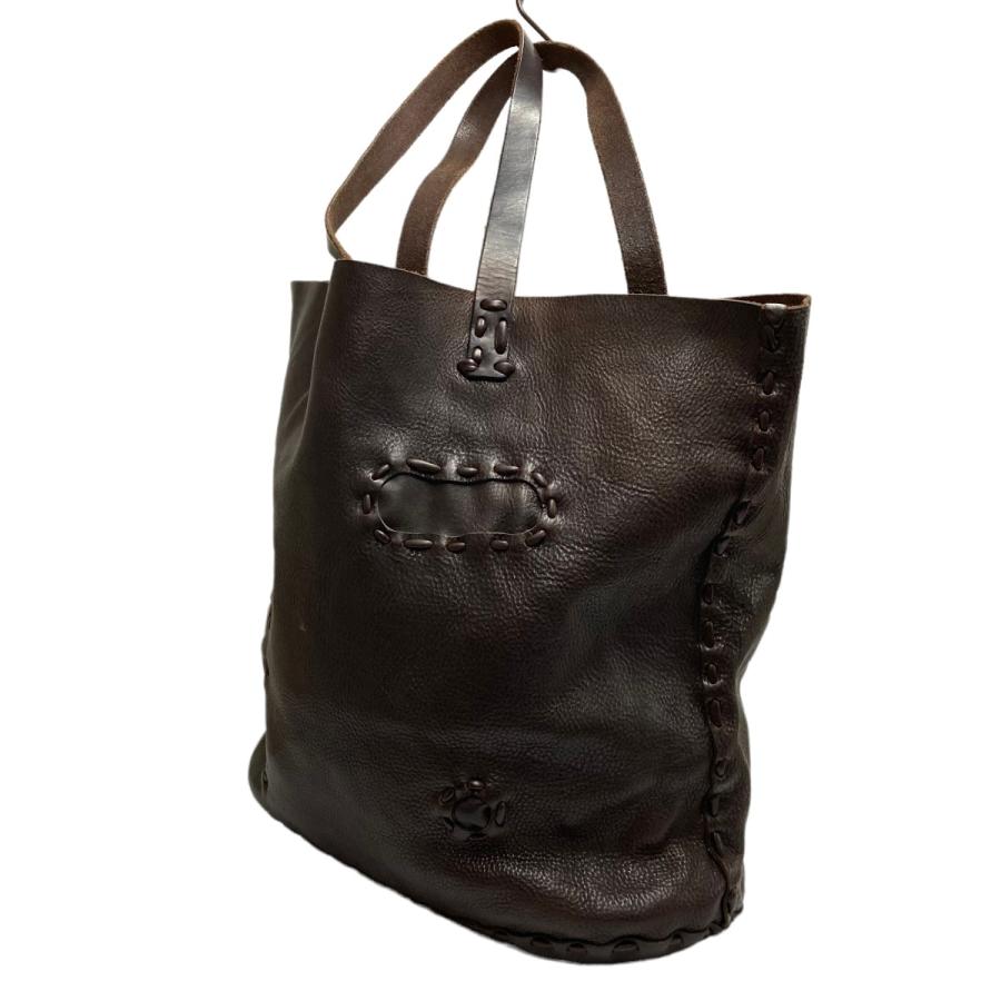 値下げ】45R ハンドメイドのつぎはぎレザーバッグ ブラウン (名古屋栄