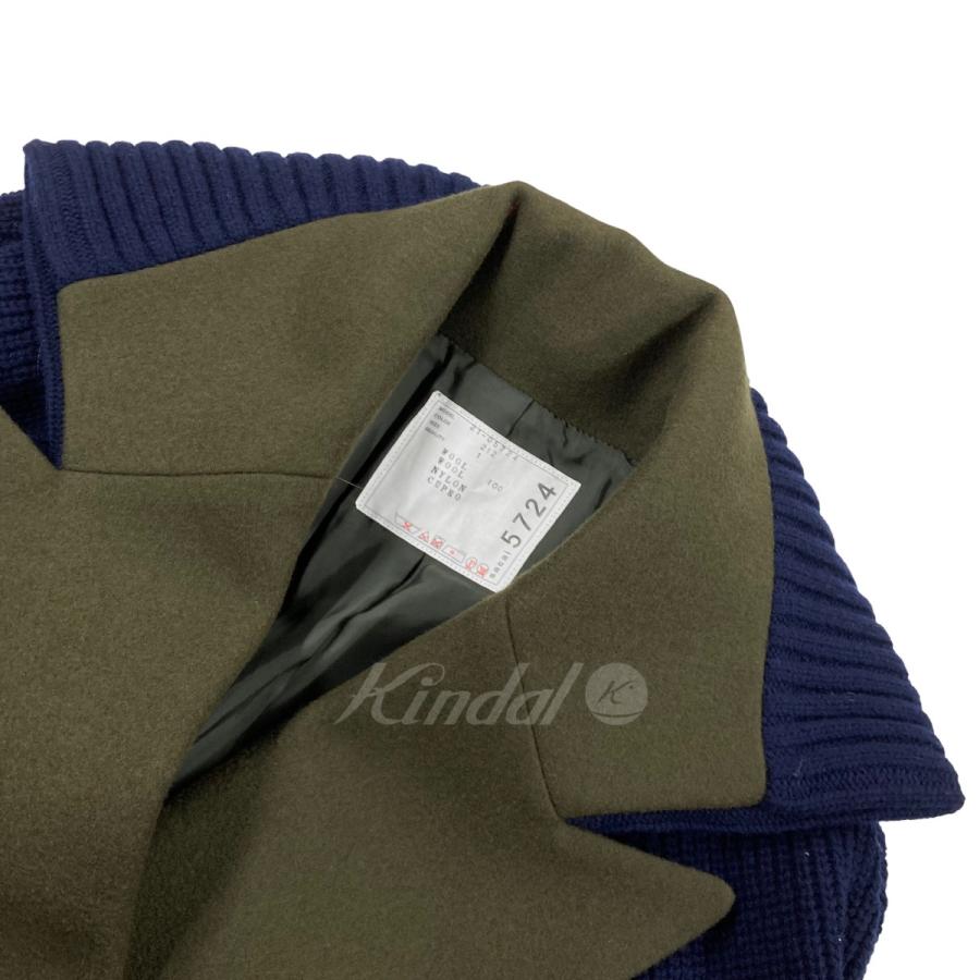 【値下げ】sacai 2021AW 「Melton Double Coat」 メルトンコート オリーブ×ネイビー サイズ：1 (EC)｜kindal｜03