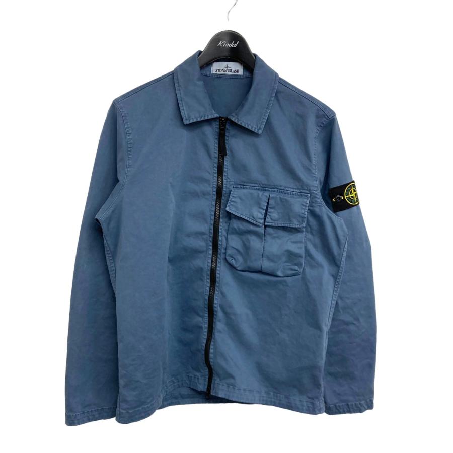 値下げ】STONE ISLAND ジップアップ シャツジャケット ブルー サイズ 
