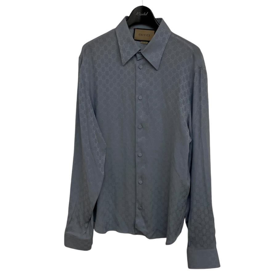 値下げ】GUCCI シルクレープシャツ 751054 スカイブルー サイズ：39 15  