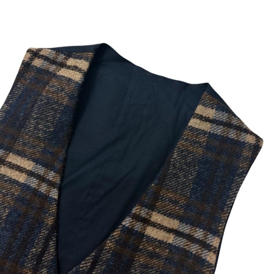 ★リネン混★ LARDINI ベスト ブートニエール グレンチェック ネイビー ☆リネン混☆ LARDINI ベスト ブートニエール グレンチェック ネイビー