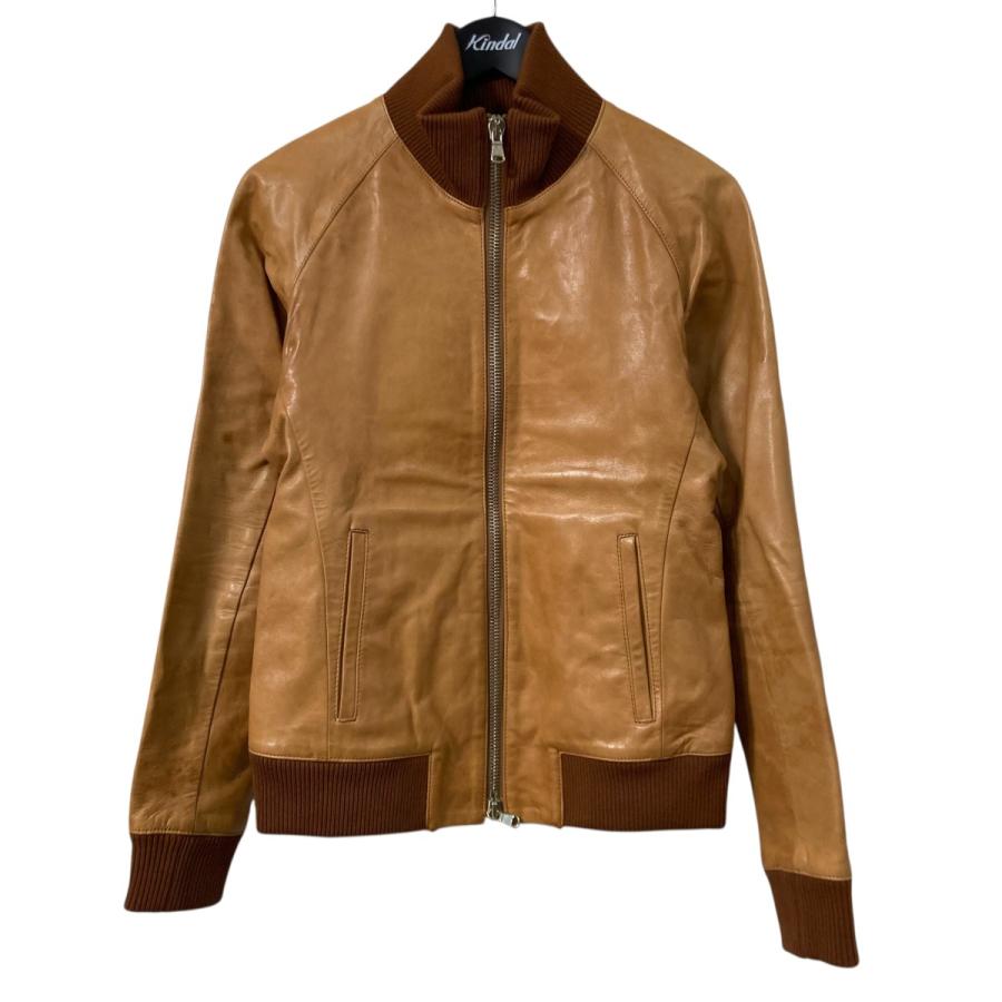 junhashimotoのオレンジ ストレッチレザーシングルライダースジャケット ☆ジュンハシモトオレンジ レザー シングルライダースジャケット