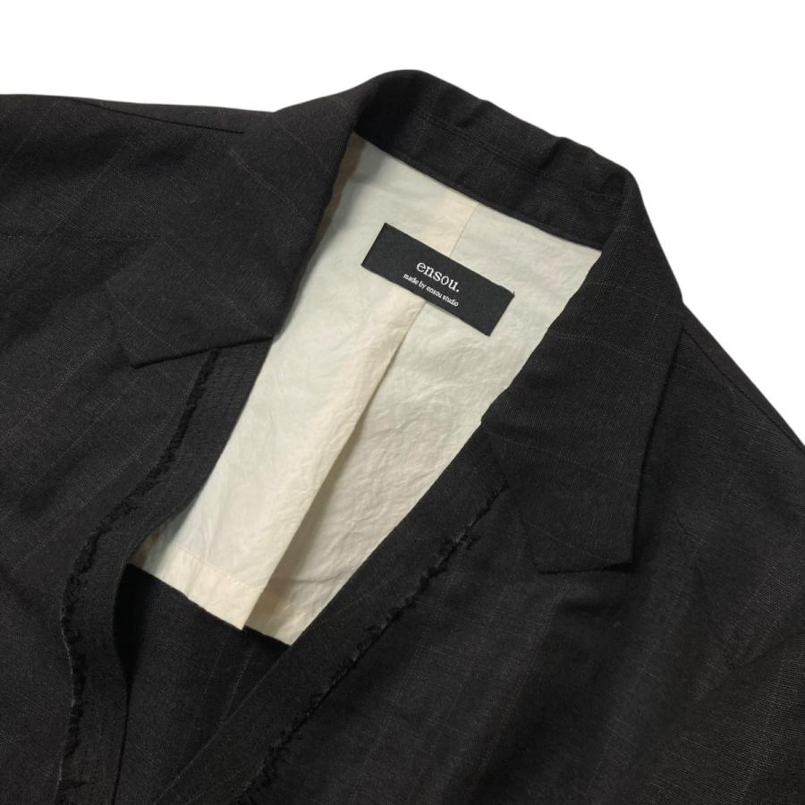 ensou. エンソウ　ブレザー　テーラードジャケット リネン混　L エンソウ ENSOU Ghost Lapel Jacket テーラードジャケット ブラック