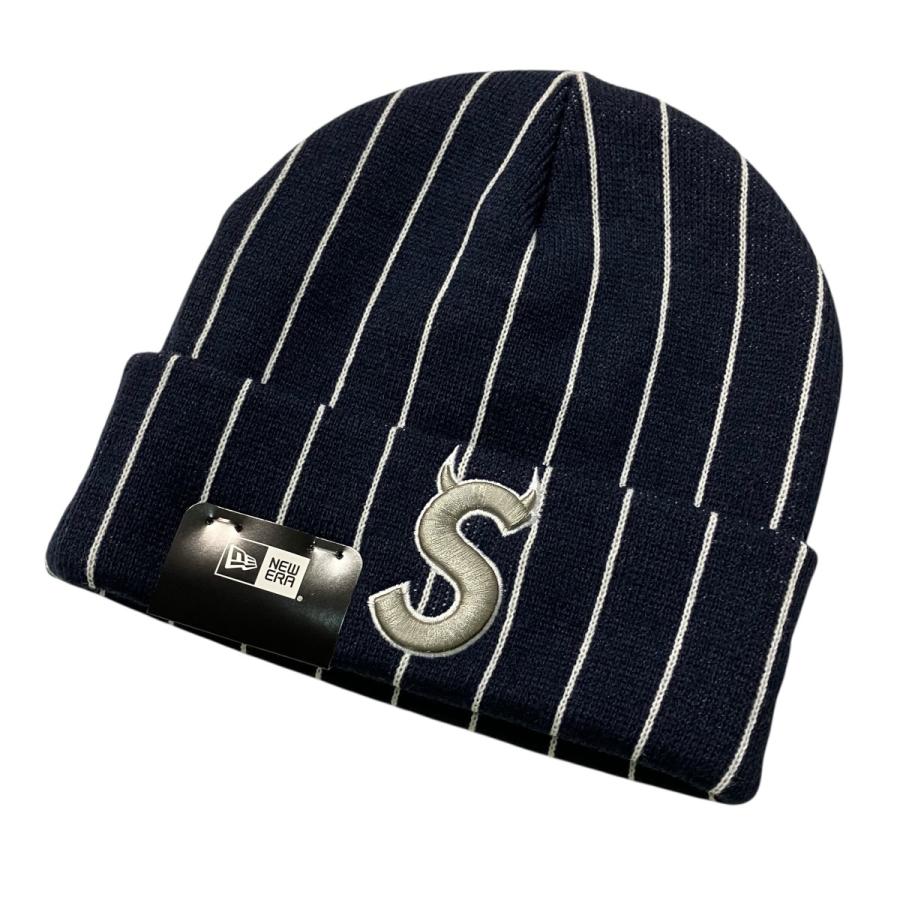 アメリカSupreme正規店購入品！シュプリーム ロゴ　ビーニー　ネイビー Supreme（シュプリーム） Supreme NEW ERA DEVIL S LOGO BEANIE STRIPE