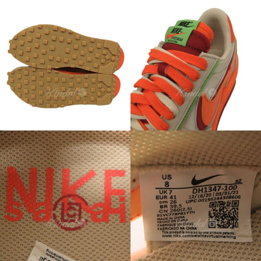 NIKE ×sacai／CLOT LDWAFFLE スニーカー ベージュ×オレンジ サイズ：US 