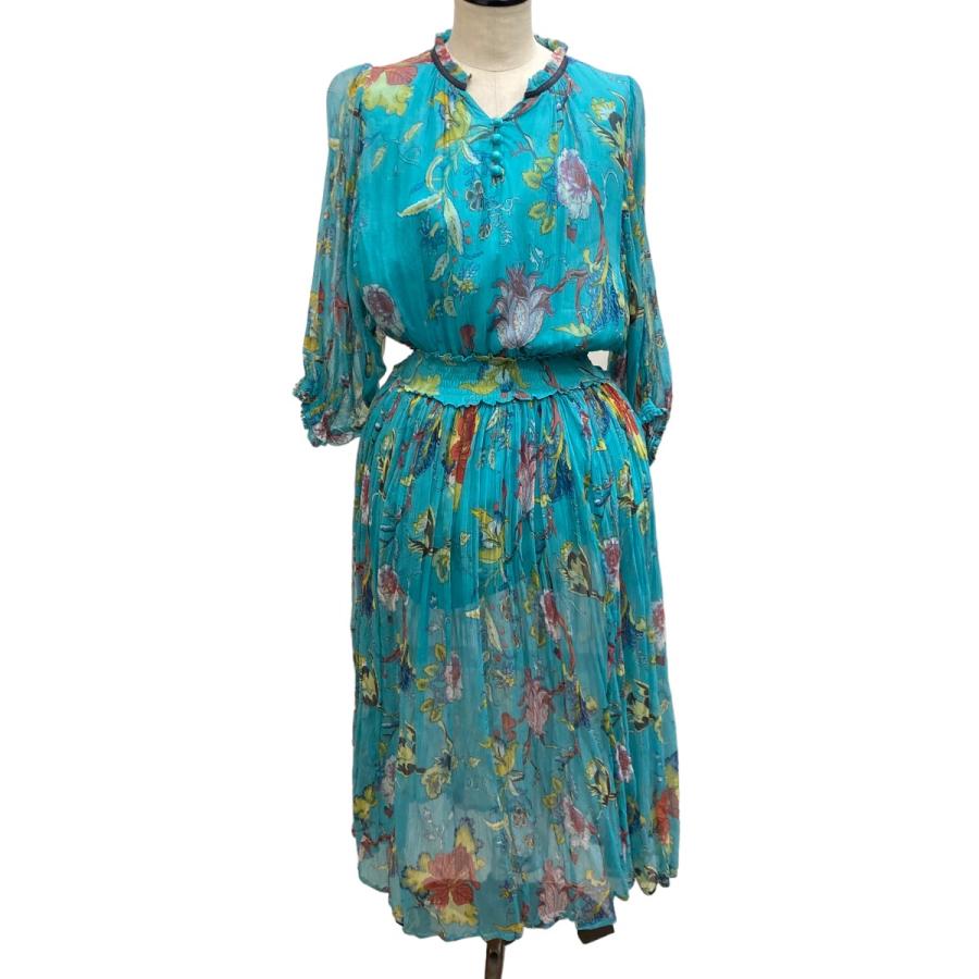 値下げ】Velnica 花柄シフォンワンピース ターコイズ (梅田クロス茶屋 