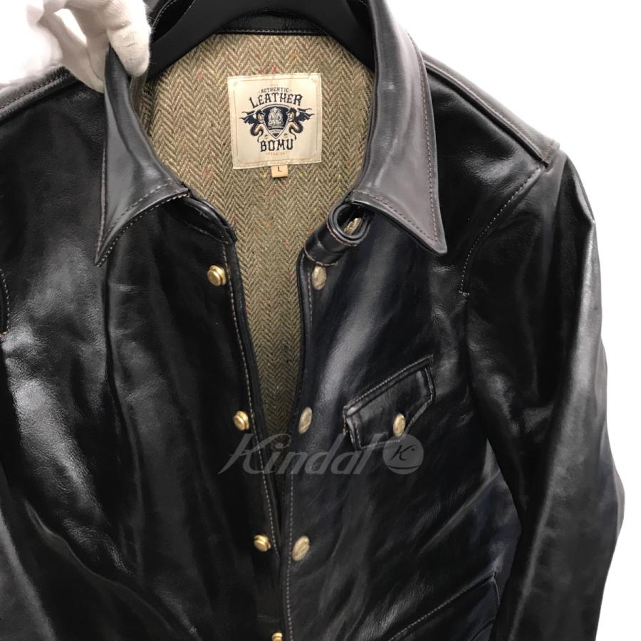 レザーボム LEATHER BOMU ホースハイド レザーカーコート ブラック 
