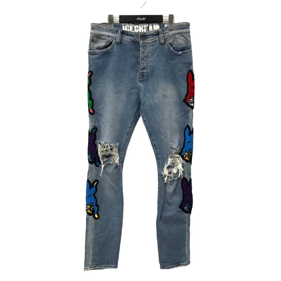 アイスクリーム ICE CREAM Bill Breaker Jean パッチ装飾 ダメージ加工デニムパンツ 4117103 インディゴ サイズ：3 8033001497519カインド