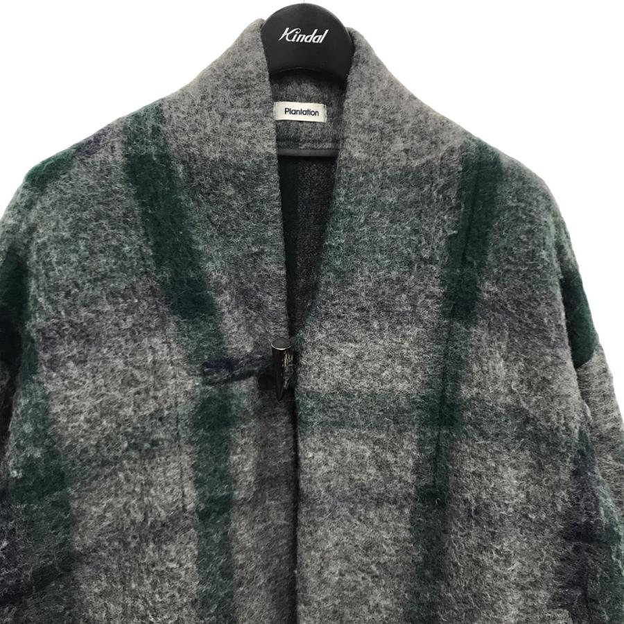 【Plantation】プランテーション ウール混フリンジコート チェック M 新品プランテーションビックチェックフリンジコート