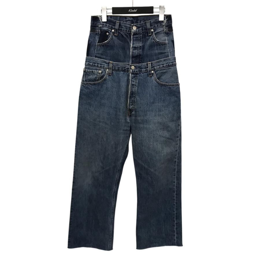 QUIITOキイト　W WEST DENIM PT 38 値下げ】QUIITO W WAIST DENIM PT ドッキングリメイクデニムパンツ