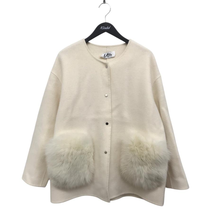 ビッグ・ユー U-Big ダブルフェイスFOXポケット コート アイボリー