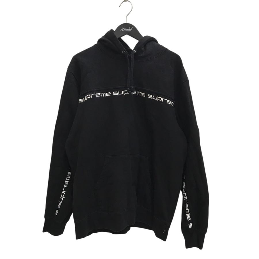 Supreme シュプリーム センター袖 ロゴ刺繍 パーカー ブラック