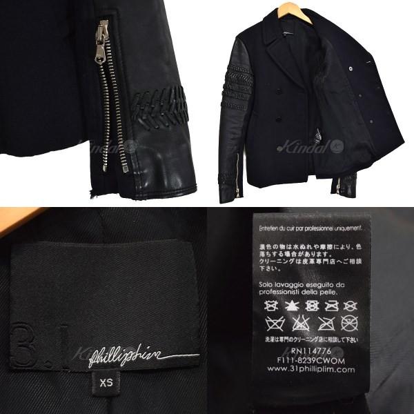 3.1 Phillip Lim（3.1 フィリップ リム） 袖レザー切替ピーコート 