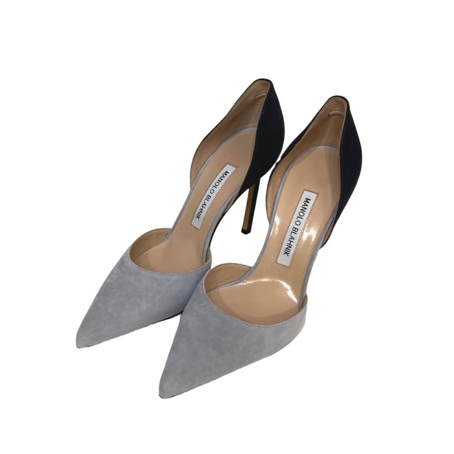 MANOLO BLAHNIK M-TAYLERBI パンプス グレー×ネイビー サイズ：37 1／2