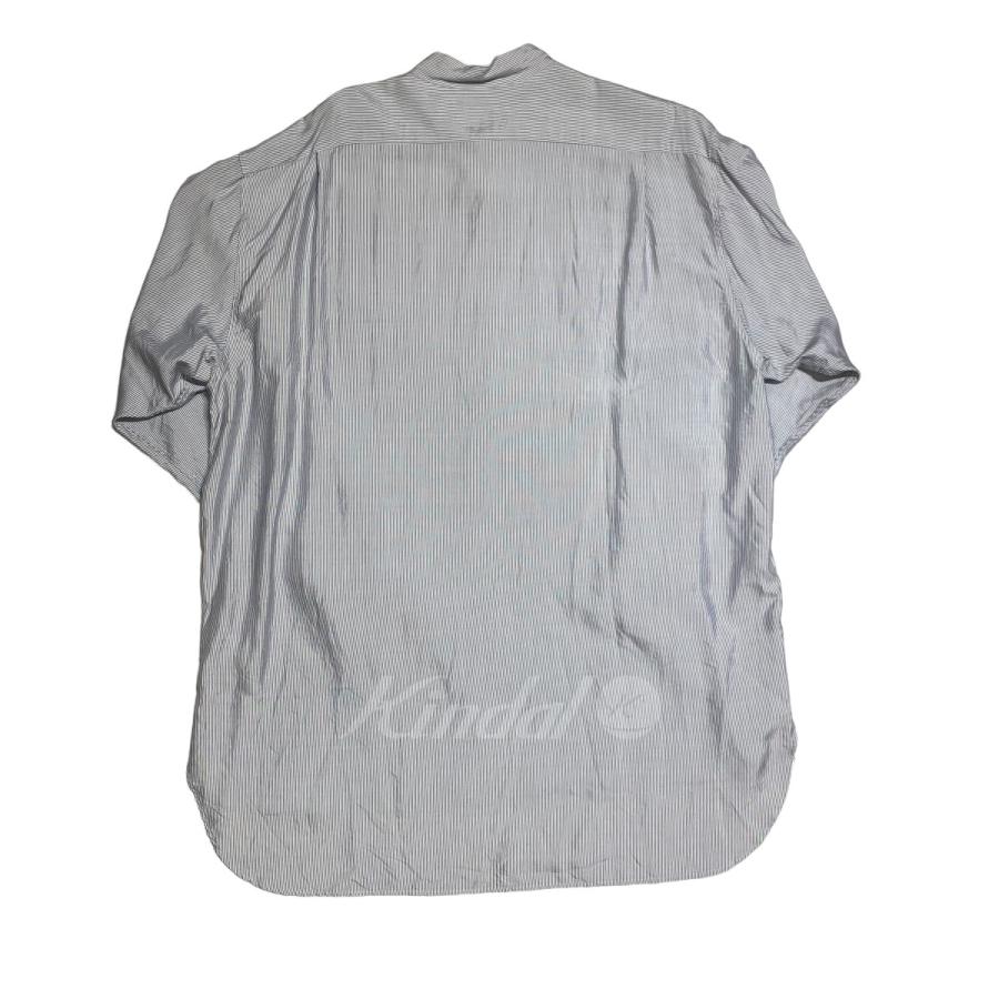 人気のある商品 コモリ COMOLI 23AW SILK STRIPEPULLOVER SHIRT バンドカラーシャツ ホワイト×グレー サイズ：3