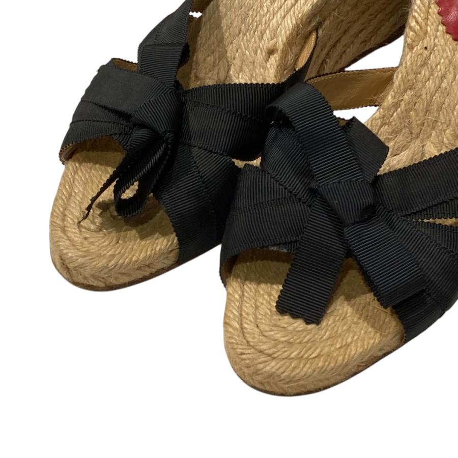 クリスチャンルブタン　黒リボンウエッジソールサンダル Christian Louboutin クリスチャンルブタン ウェッジソール