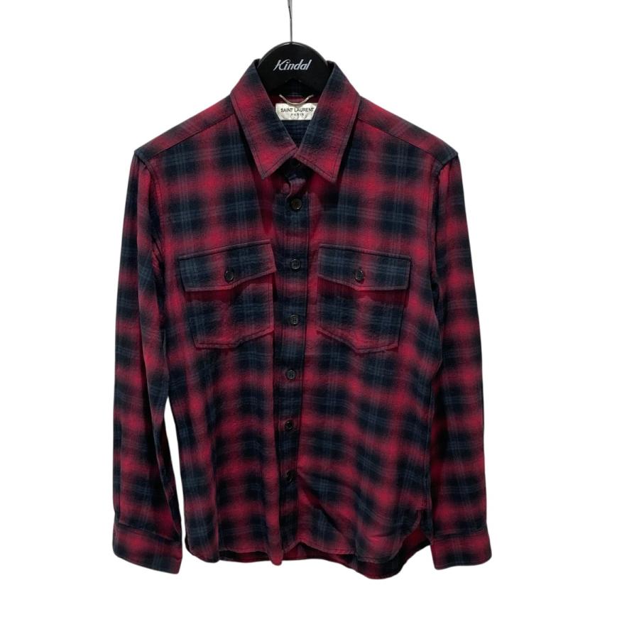 値下げ】Saint Laurent Paris 16AW チェック 長袖シャツ 407723 レッド 