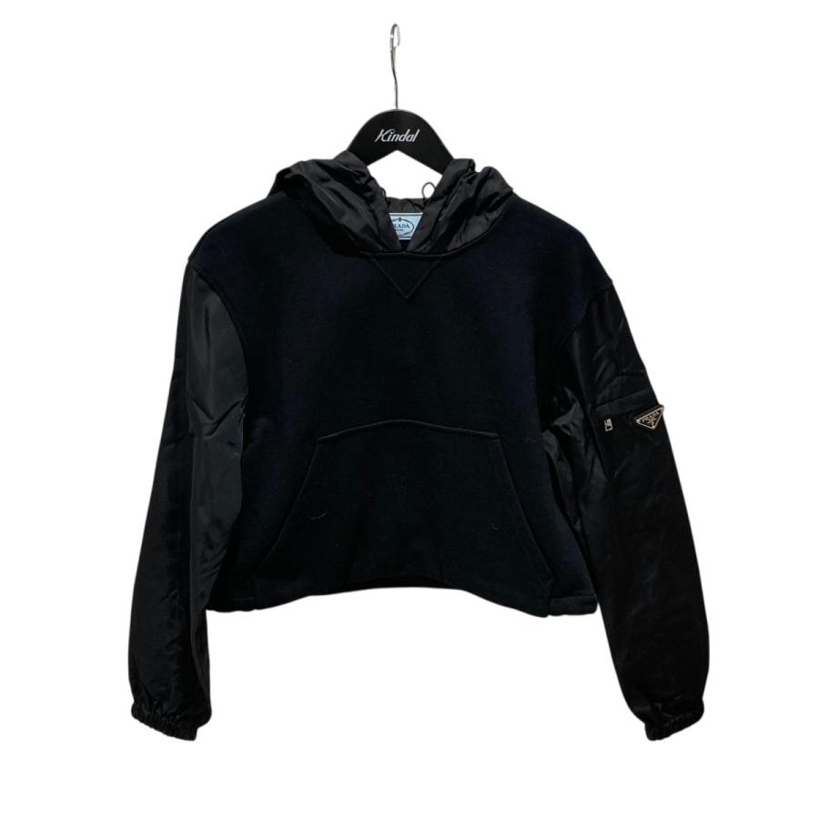 5996【人気ブラック】プラダ‪☆ラバーロゴ入り長袖ポロシャツ ナイロン切替 PRADA SPORT (プラダ スポーツ) 前立てナイロン切り替え ラバーロゴ