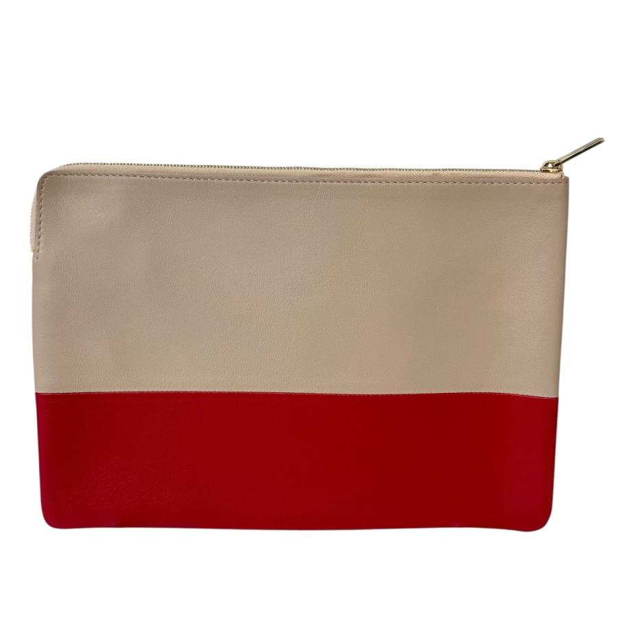 CELINE クラッチバッグ ベージュ CELINE（セリーヌ） バイカラー クラッチバッグ ベージュ×レッド