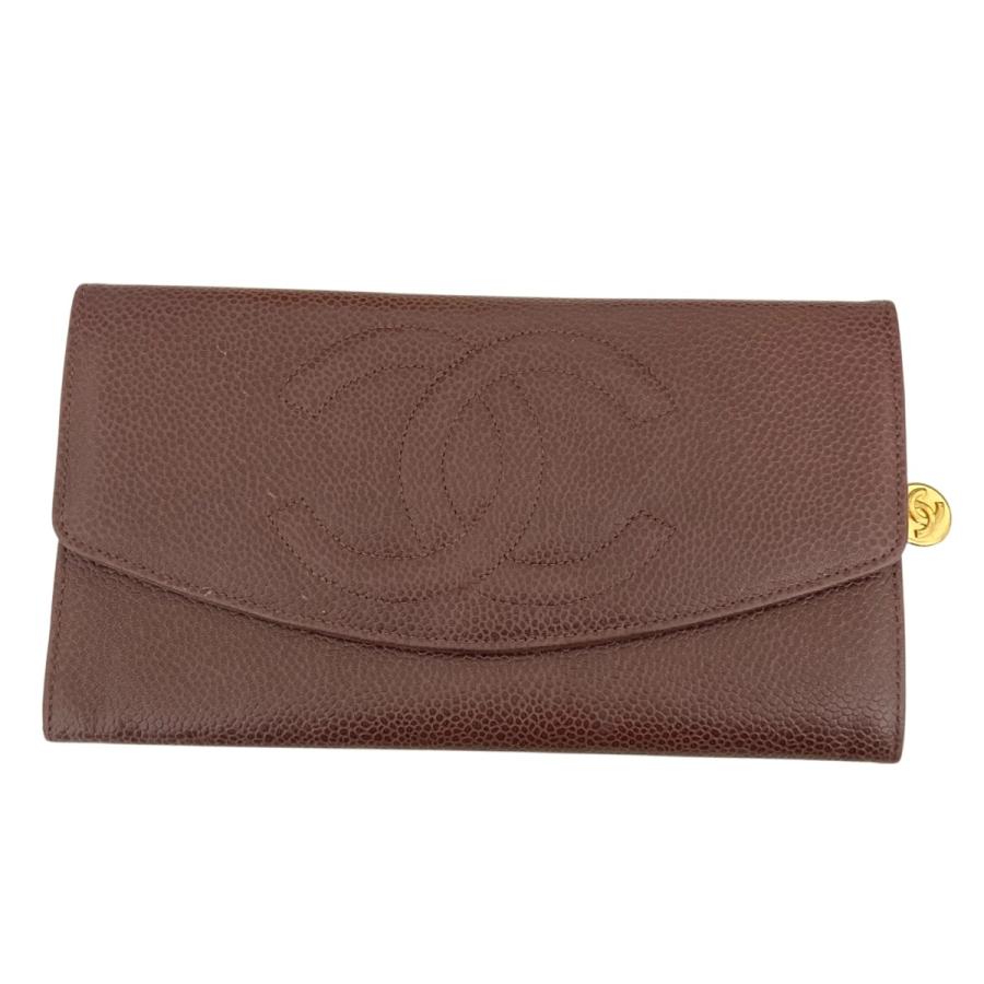 CHANEL シャネル キャビアスキン 折財布 ココマーク 茶色 ブラウン CHANEL（シャネル） CHANEL VINTAGE デカココマーク キャビアスキン