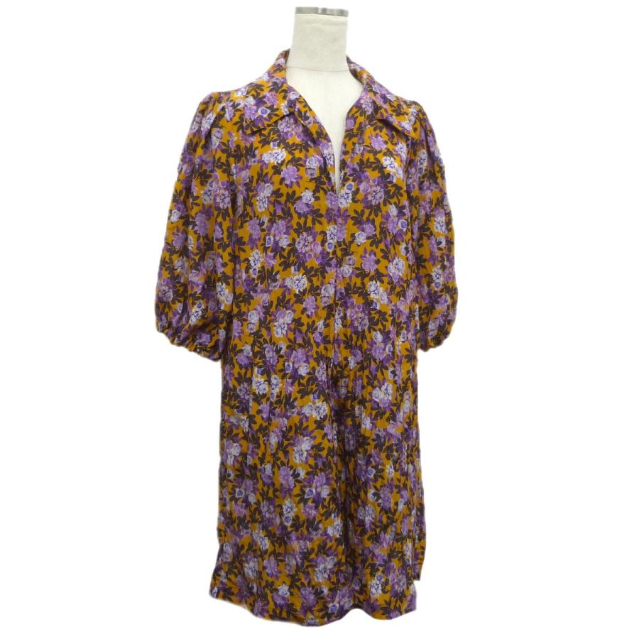 Baum und pferdgarten 花柄シャツワンピース ブラウンパープル サイズ Baum und pferdgarten 花柄シャツワンピース ブラウンパープル サイズ