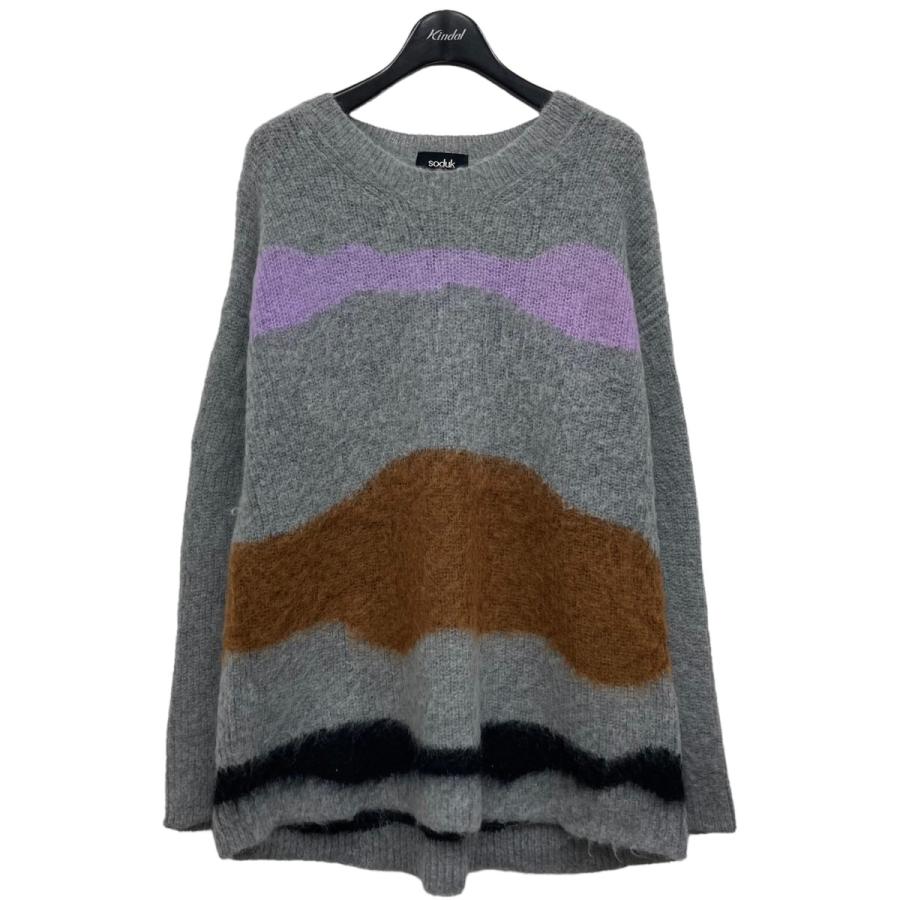 値下げ】soduk 「drawing knit top」クルーネックニット グレー (渋谷 