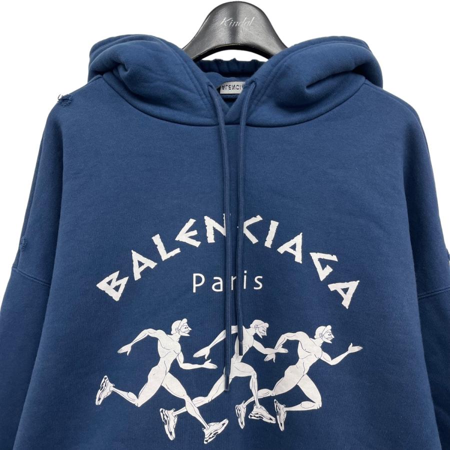 値下げ】BALENCIAGA ダメージ加工アスリートプリントプルオーバー 