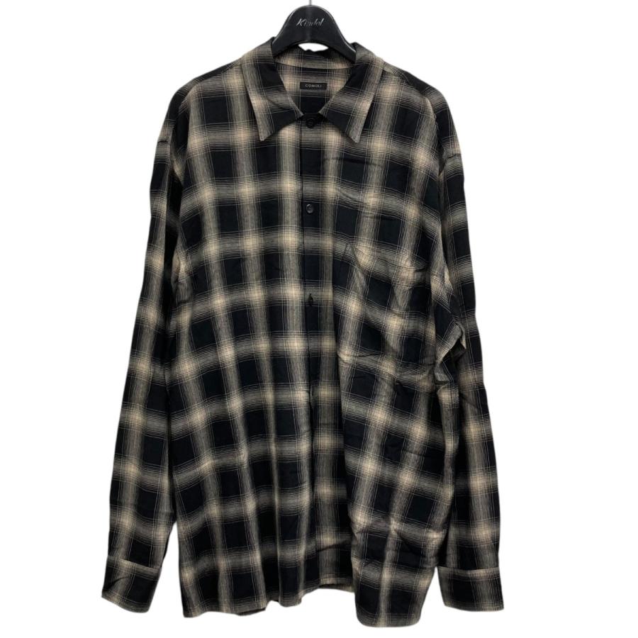 コモリ COMOLI 23SS レーヨンチェック オープンカラーシャツ ブラック 