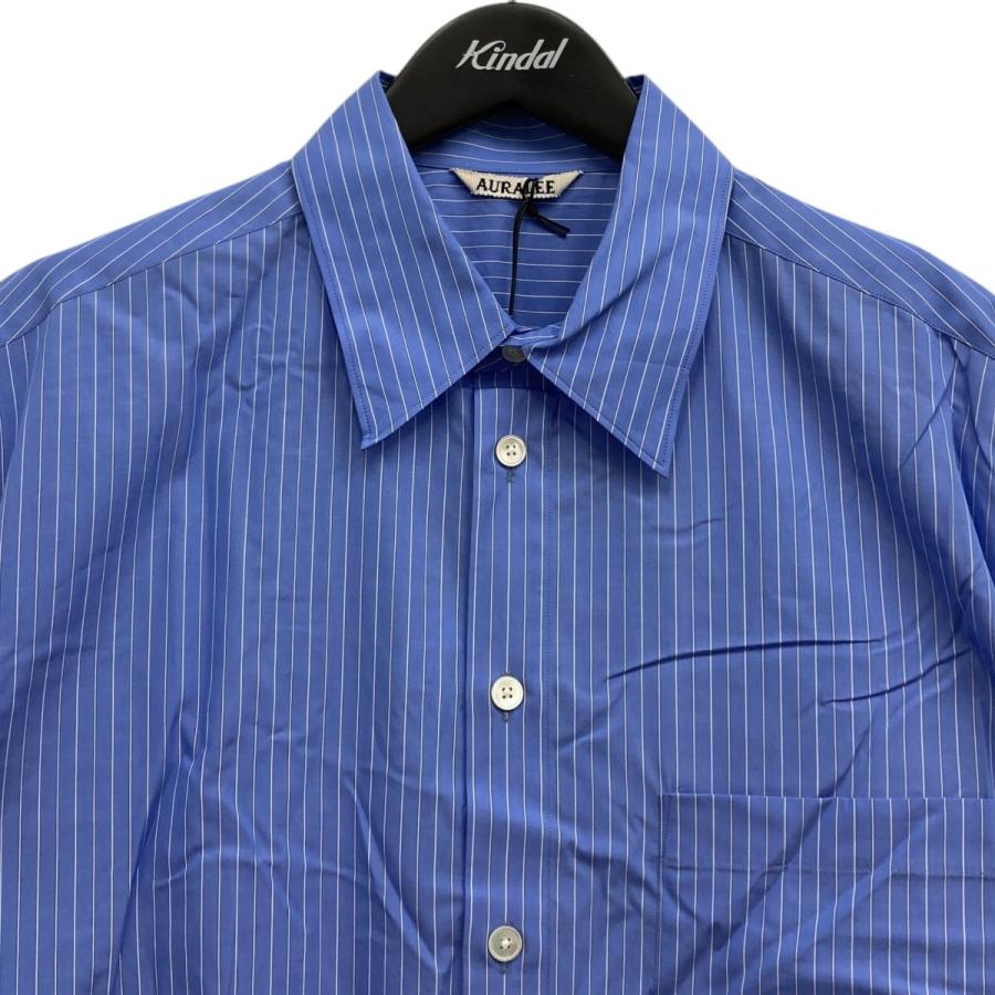 AURALEE ショートスリーブシャツ　サイズ4 AURALEE オーラリー ストライプショートスリーブシャツ ブルー