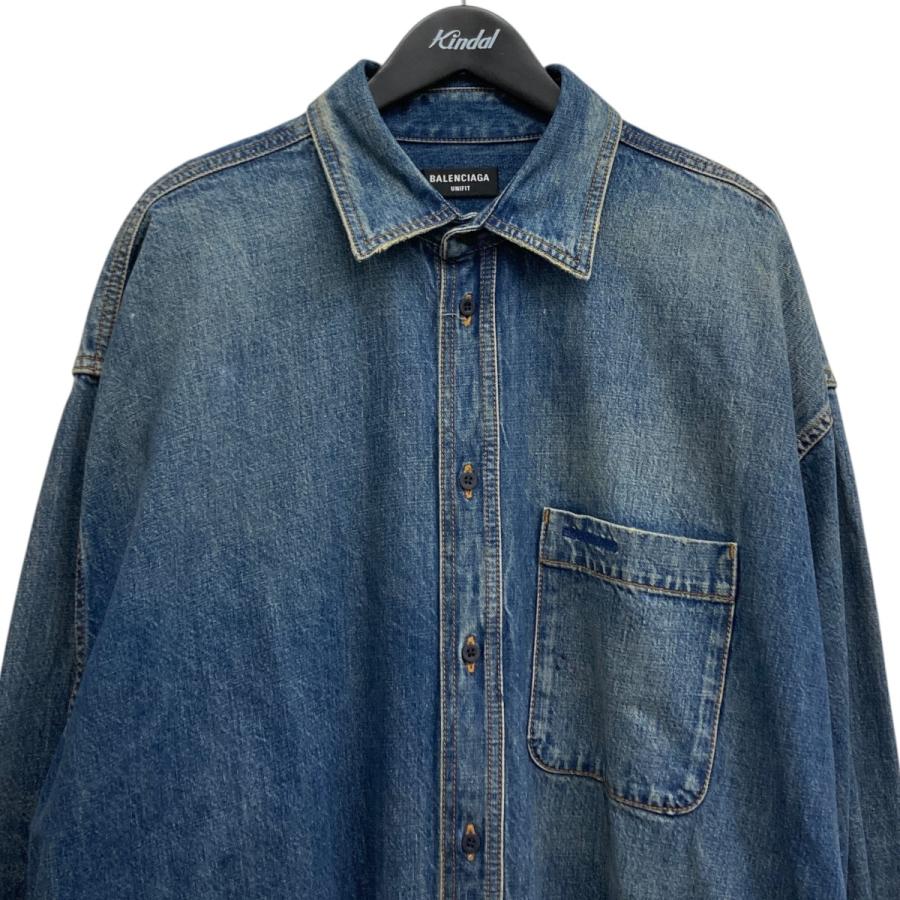 バレンシアガBALENCIAGA21SSデストロイ加工オーバーサイズデニムシャツ