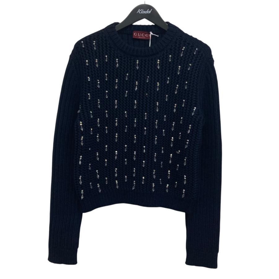美品 GUCCI グッチ ウール ニット キャミソール ダークネイビー S GUCCI（グッチ） ビーズ装飾ニット ネイビー サイズ：S : カインドオル