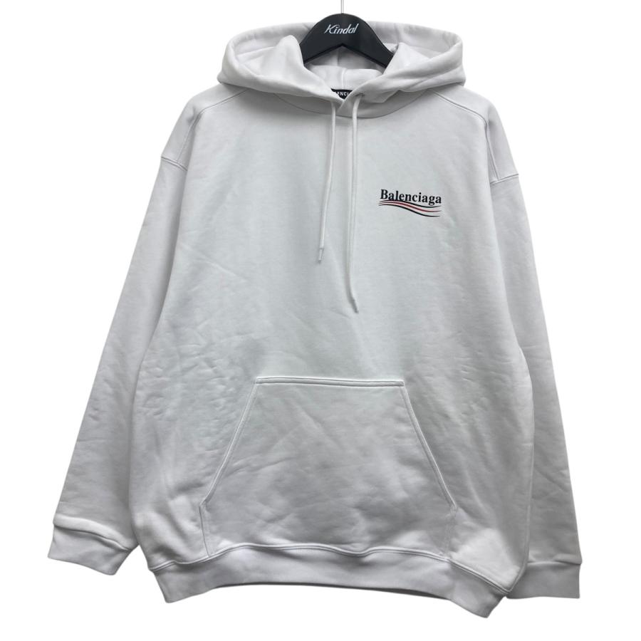【掲載期間残りわずか！！】BALENCIAGA ホワイト フード付きパーカー BALENCIAGA（バレンシアガ） キャンペーンロゴプルオーバーパーカー