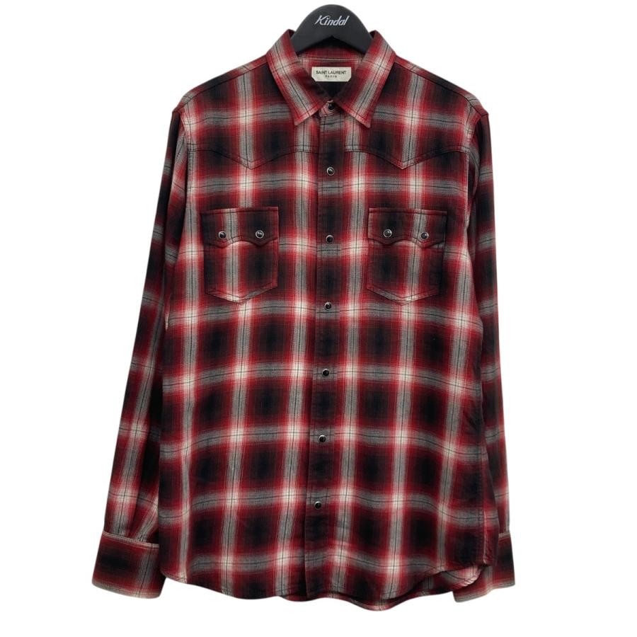 タイムセールSAINT LAURENT チェック柄 長袖シャツ オンブレ サンローランパリ Saint Laurent Paris ウエスタンオンブレチェック