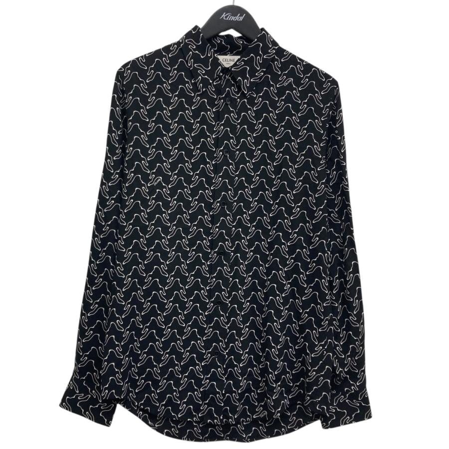 CELINE（セリーヌ） 総柄シルクシャツ ブラック サイズ：38