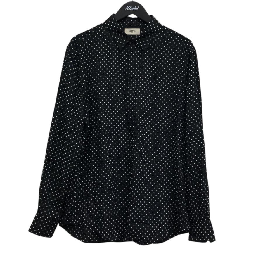 CELINE（セリーヌ） レーヨンスクエアドットシャツ ブラック×ホワイト