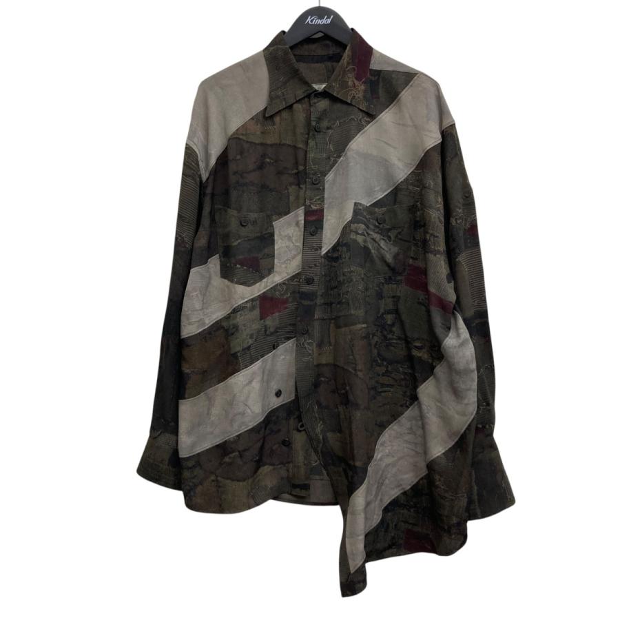 最終値下げ　ZIGGY CHEN 24SS 半袖シャツ ほぼ未使用　正規品 値下げ】ZIGGY CHEN Digital Print Asymmetric Long Shirt MIX OLIVE