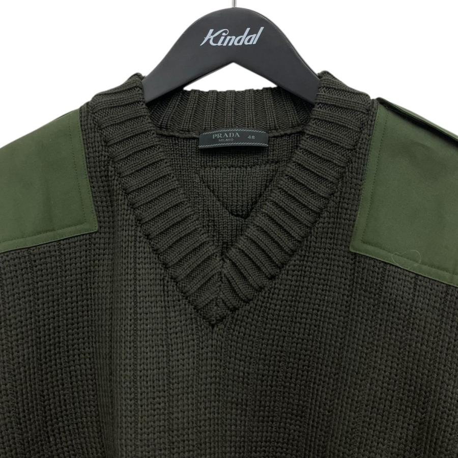 プラダ PRADA ランウェイ使用 裾フリンジエポーレット付Vネックニット グリーン サイズ：48_2