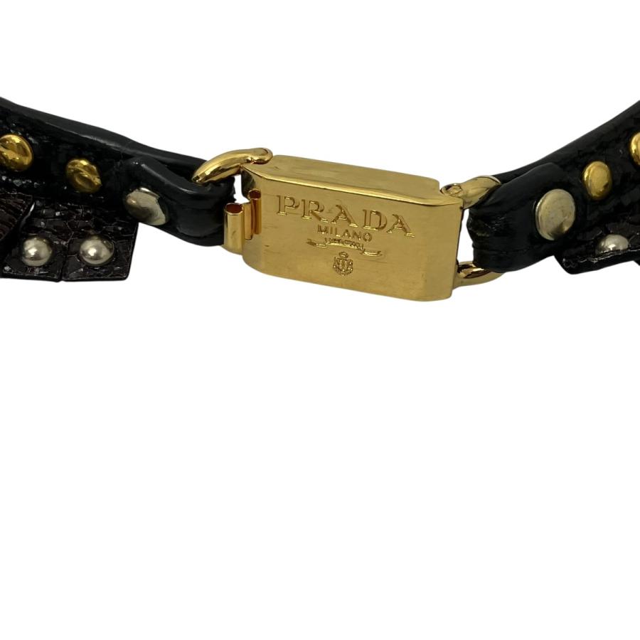 PRADA（プラダ） レザーネックレス ブラウンxブラック×ゴールド