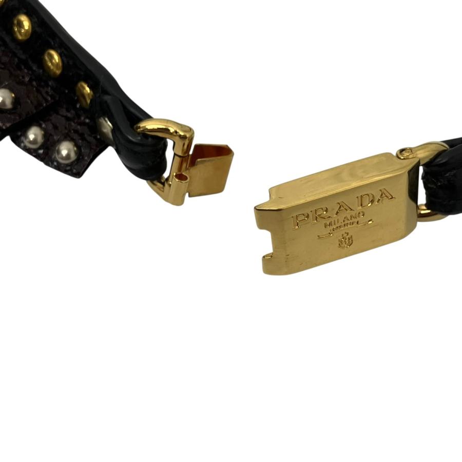 PRADA（プラダ） レザーネックレス ブラウンxブラック×ゴールド 