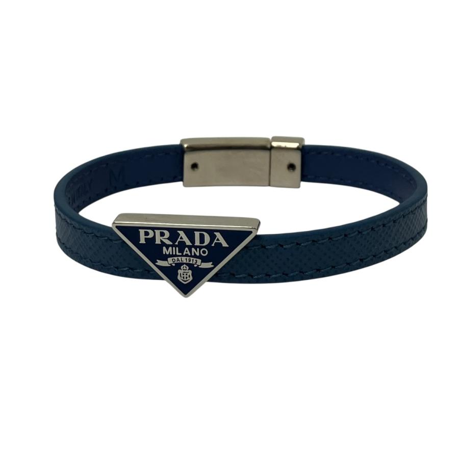 PRADA（プラダ） サフィアーノレザーブレスレット ブルー×シルバー