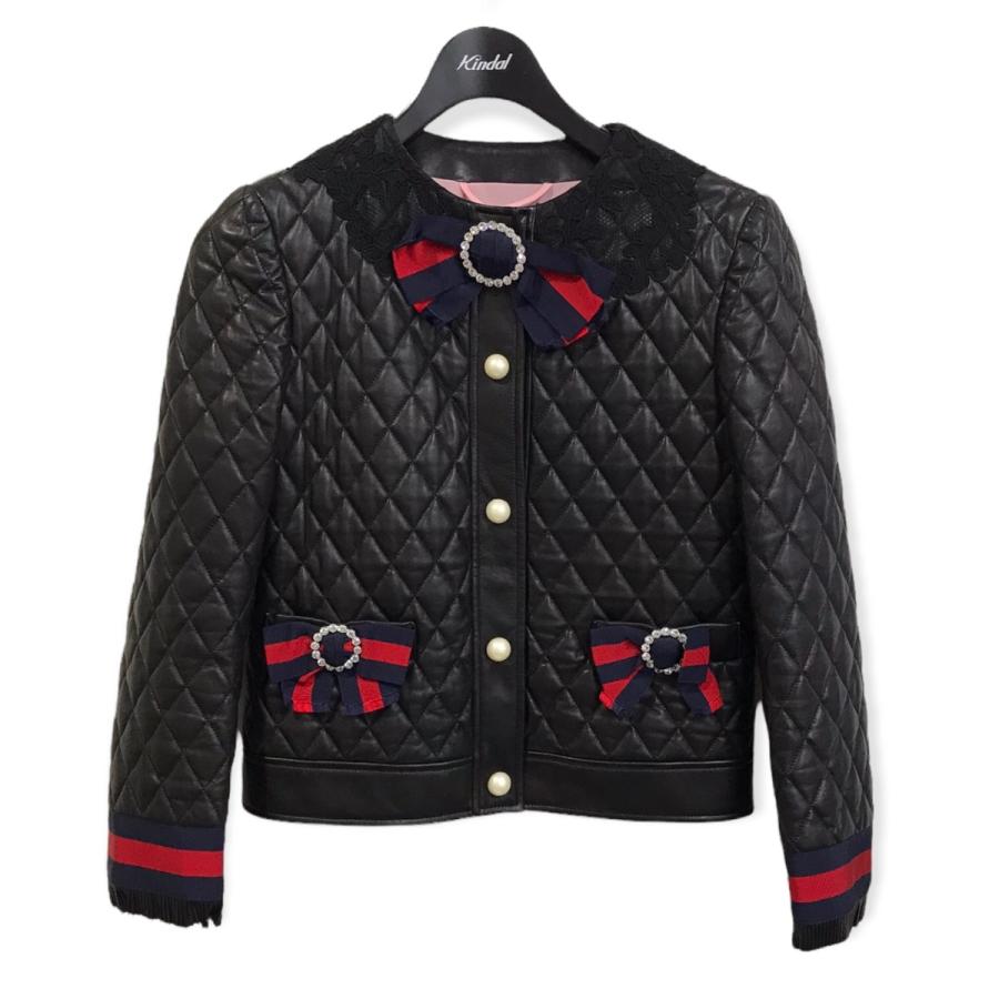 値下げ】GUCCI キルティングリボンレザージャケット ブラック サイズ 