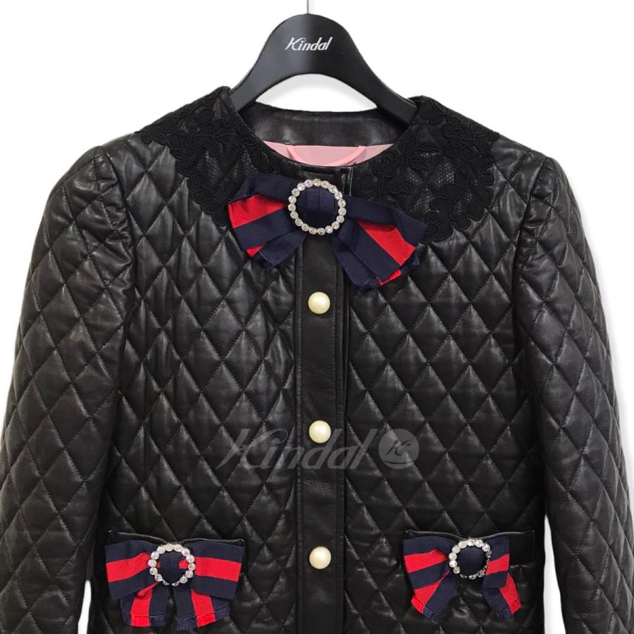 値下げ】GUCCI キルティングリボンレザージャケット ブラック サイズ 