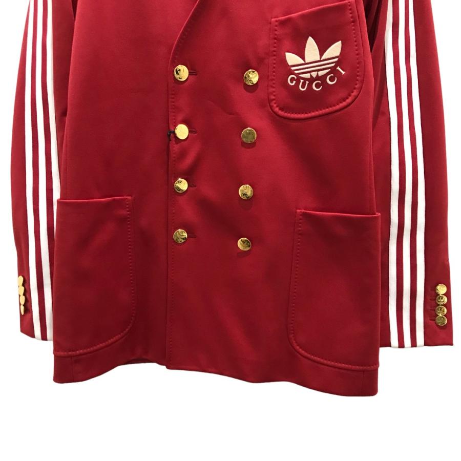 GUCCI × adidas / ラインダブルノーカラージャケット/アウター/48/ポリエステル/RED/ロゴ/707683// GUCCI（グッチ） 【値下げ】GUCCI×adidas ノーカラージャケット 707683