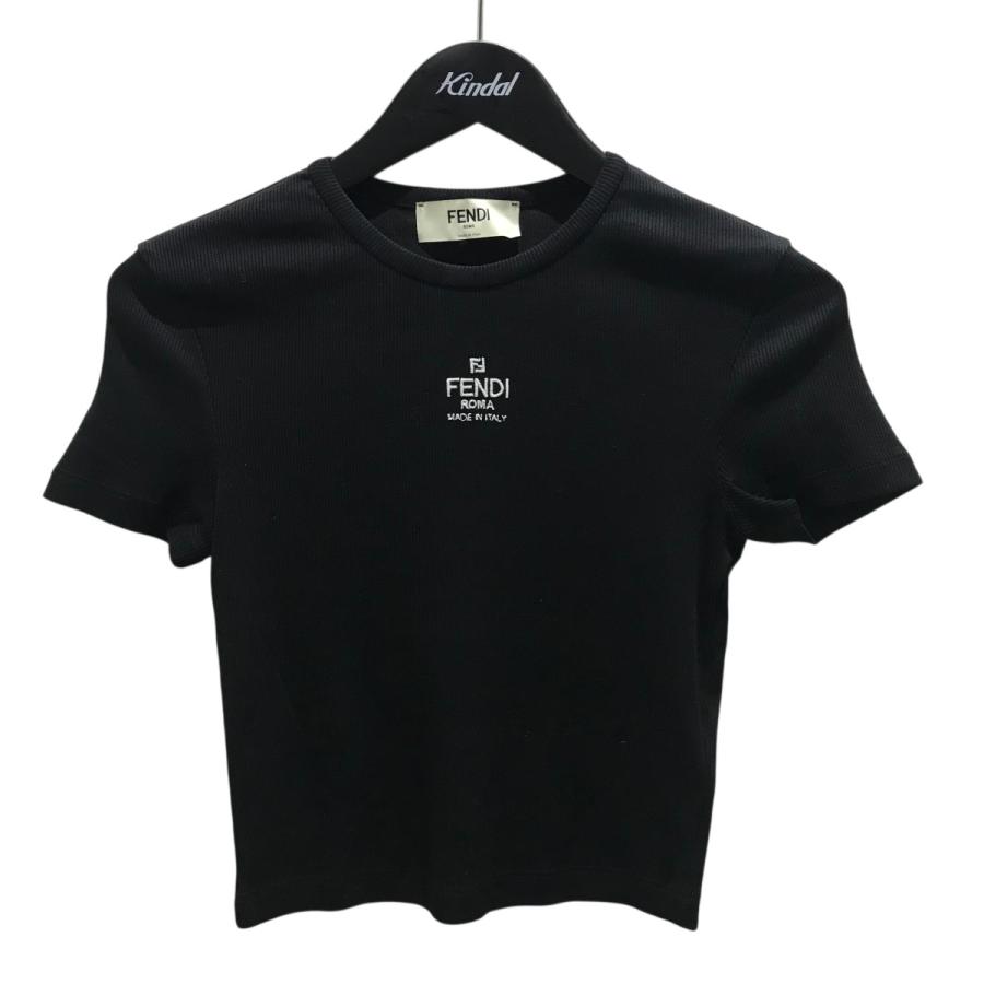 FENDI フェンディ ロゴ刺繍クロップドリブTシャツ FS8110 ブラック 