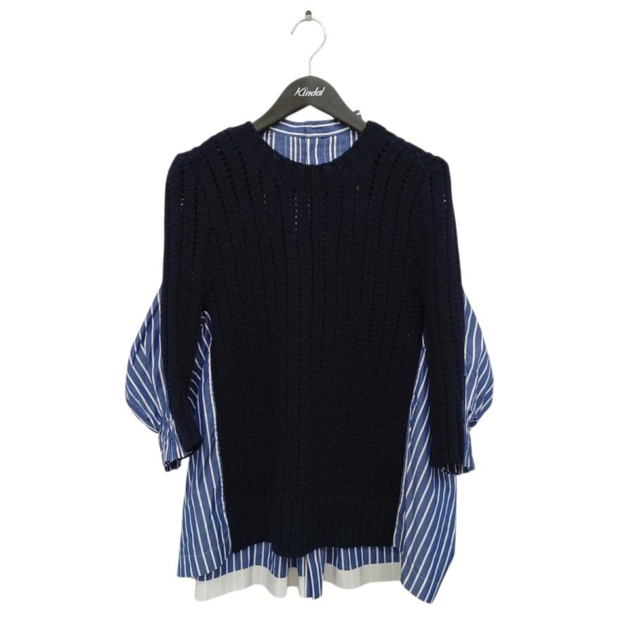 sacai シャツニット　ストライプシャツ　ドッキングニット sacai(サカイ）ストライプシャツドッキングニット ネイビー 【公式通販】