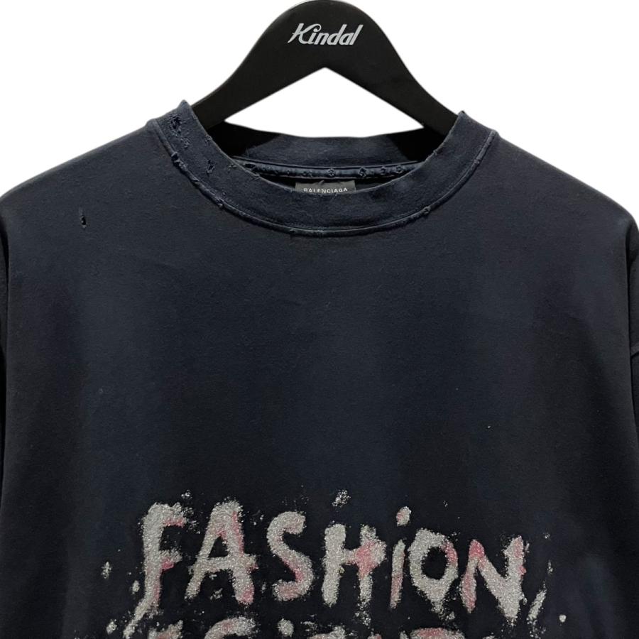 BALENCIAGA ブラック Tシャツ ダメージ加工 BALENCIAGA（バレンシアガ） ダメージ加工Tシャツ 831305 ブラック