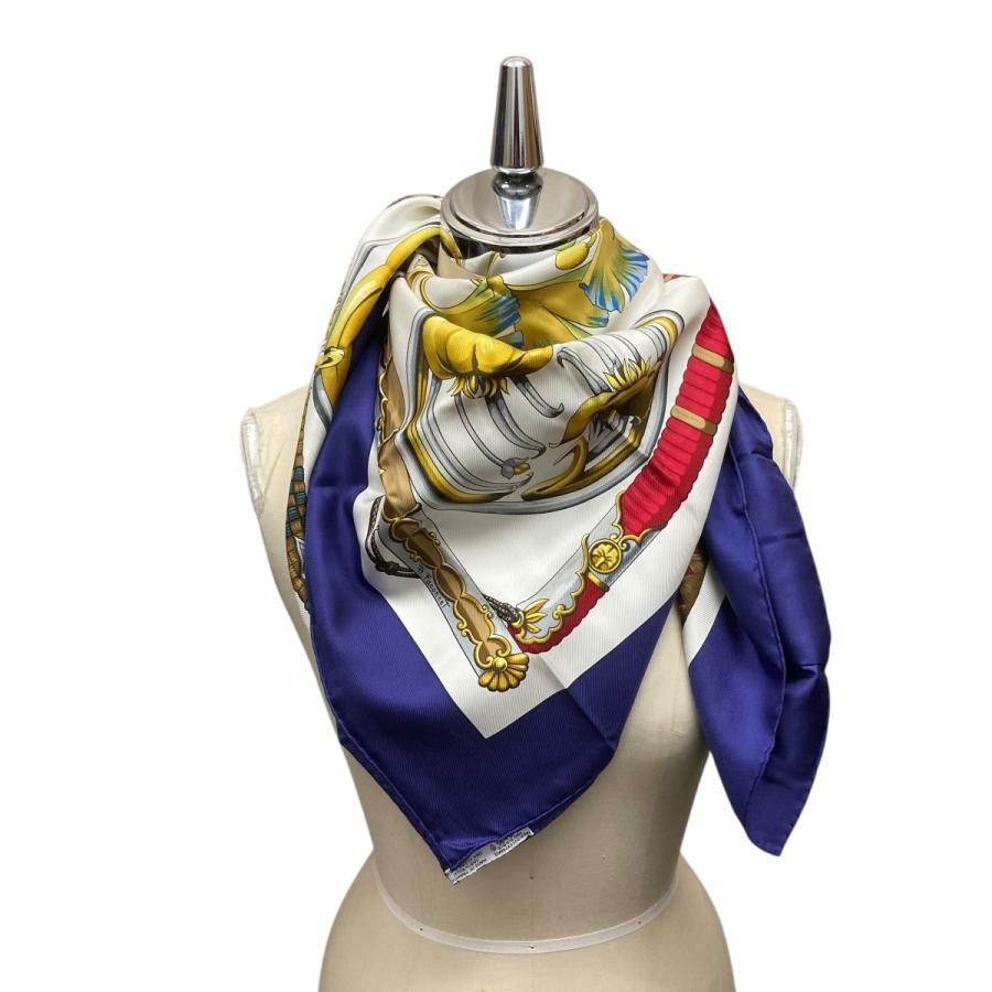 HERMESエルメス シルク100％ カレ90 スカーフ HERMES（エルメス） カレ90 シルクスカーフ ネイビー×ホワイト サイズ