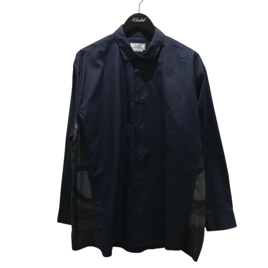 HERMES（エルメス） シルク切替シャツ ネイビー サイズ：17/43