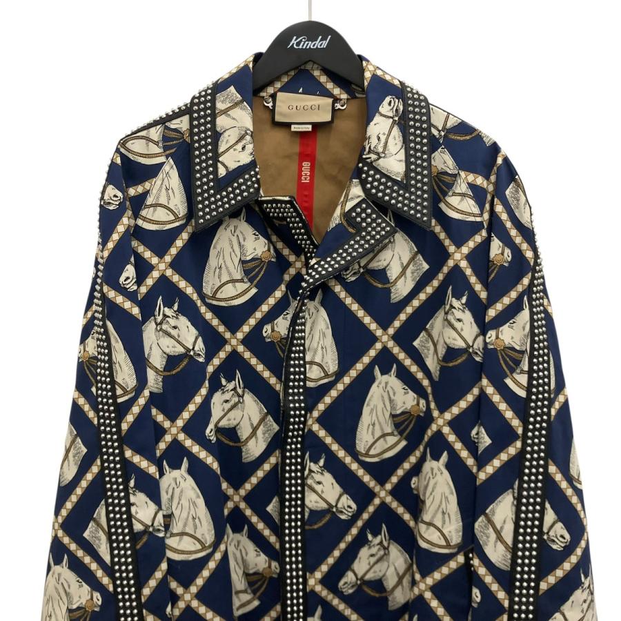 グッチ GUCCI スタッズステンカラーコート 716220 Z8A6L ブルー サイズ：48の画像